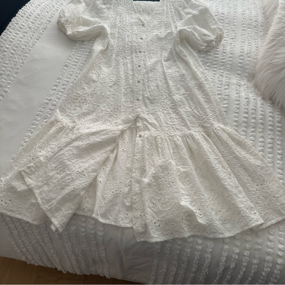 Zara White Eyelet Midi Dress - Picture 8 of 16
